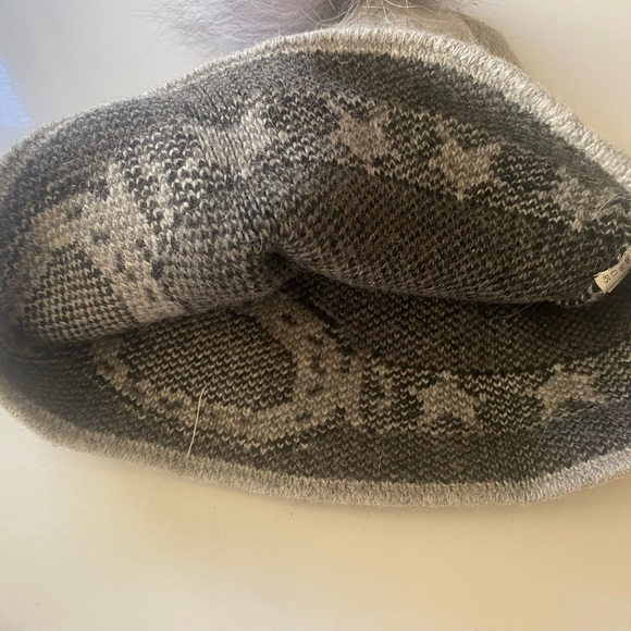 Gray Beanie with Faux Fur Pom Pom - Picture 3 of 4